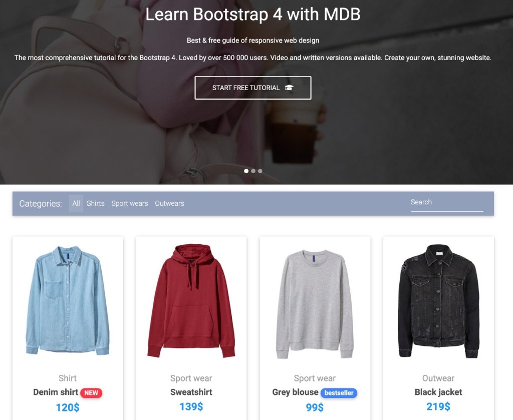 Ecommerce Template – Bootstrap 4 & Material Design
