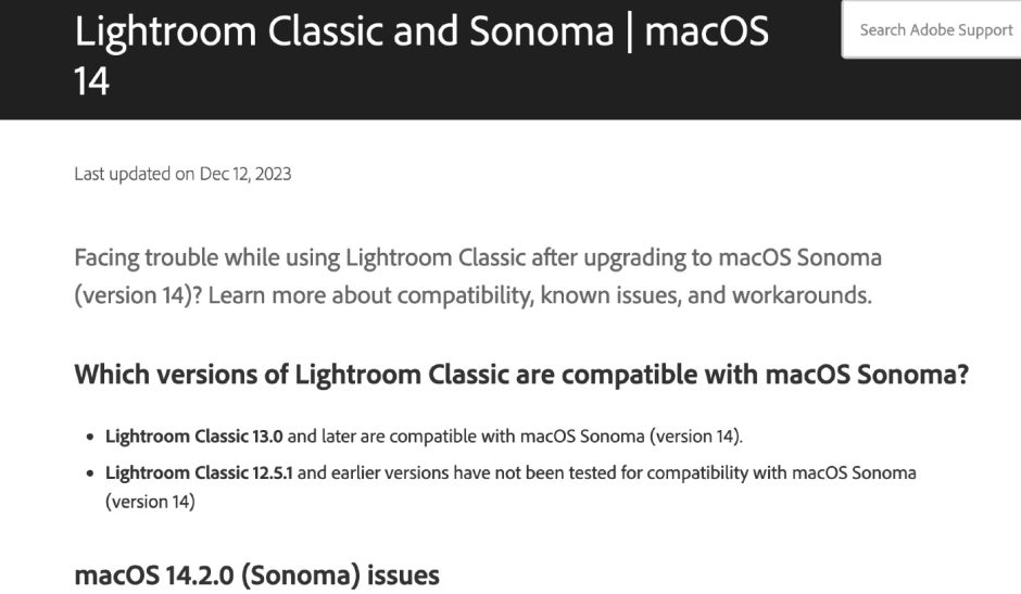macOS 14.2 SonomaでLightroom Classicmacなどで不具合が発生、対応方法は？
