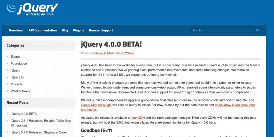 jQuery 4.0.0 BETAがリリース